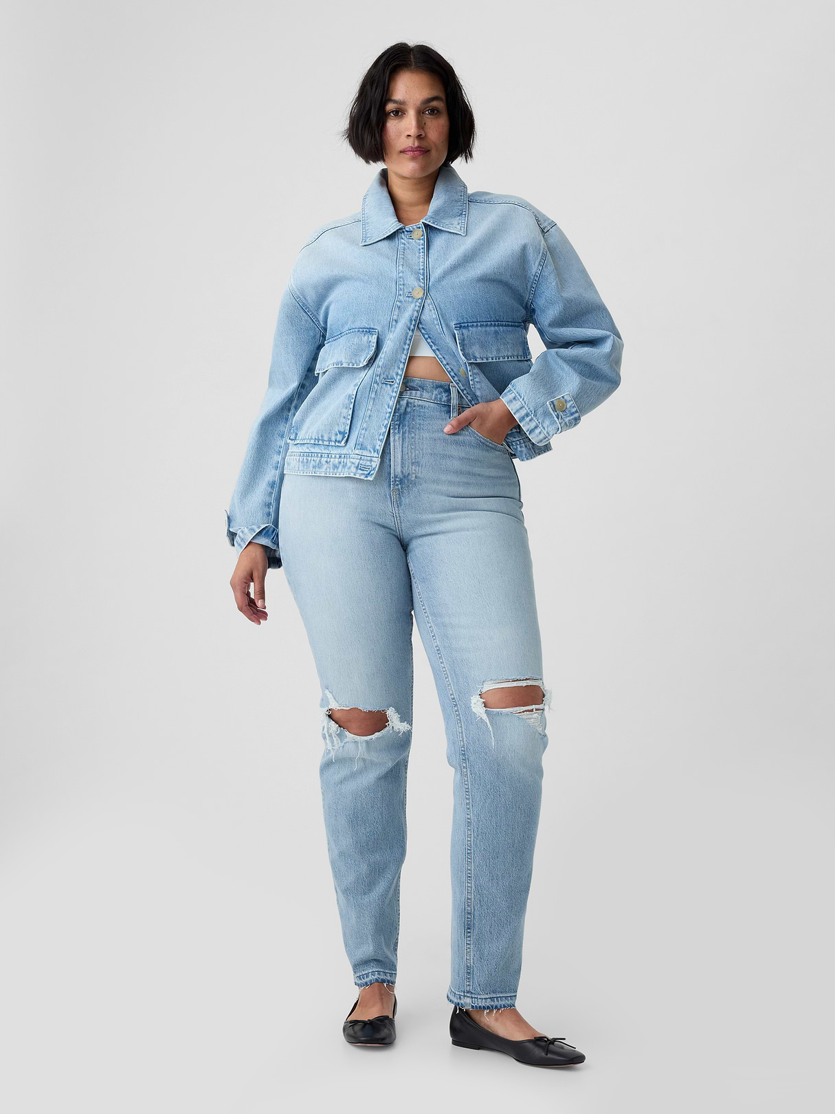 High Rise Cheeky Straight Jeans - Medium vintage destroy