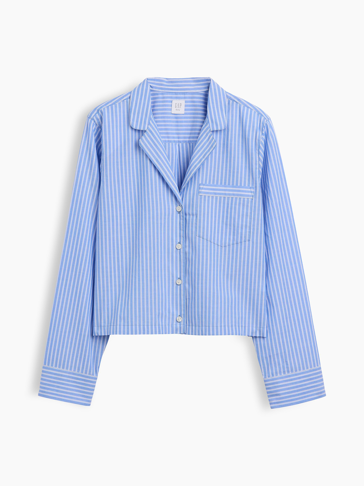 Poplin Oversized Crop PJ Shirt - Blue stripe