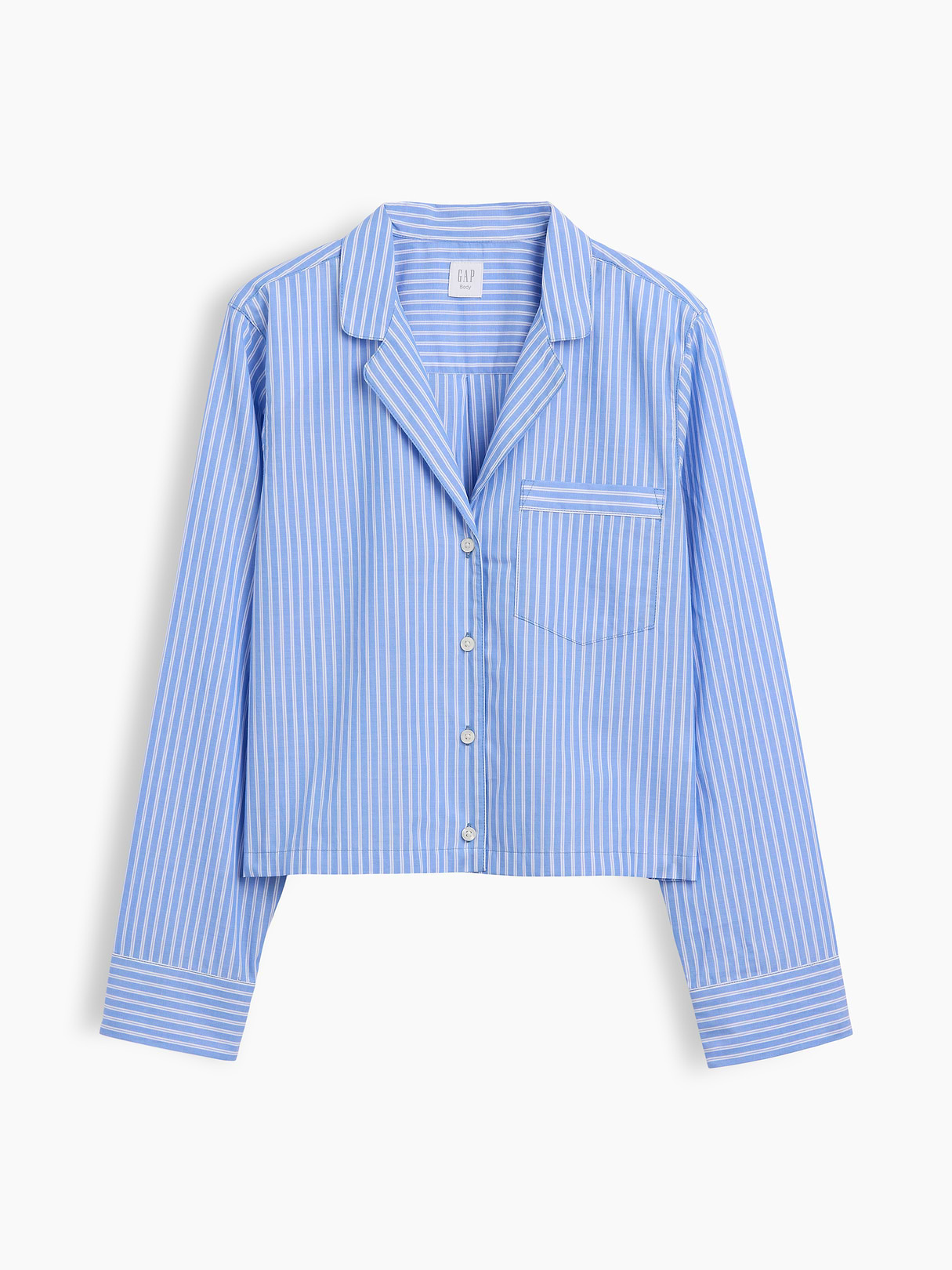Poplin Oversized Crop PJ Shirt - Blue stripe