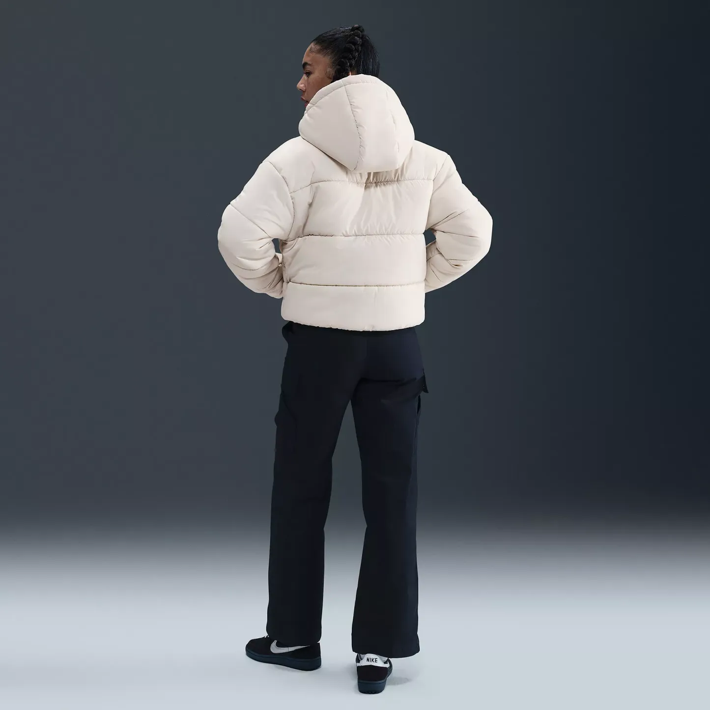 Nike Women's Sportswear Classic Puffer Therma-FIT Loose Hooded Jacket — Light Bone