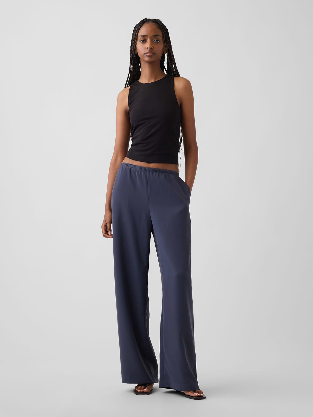 Easy Wide-Leg Pants - Blue slate
