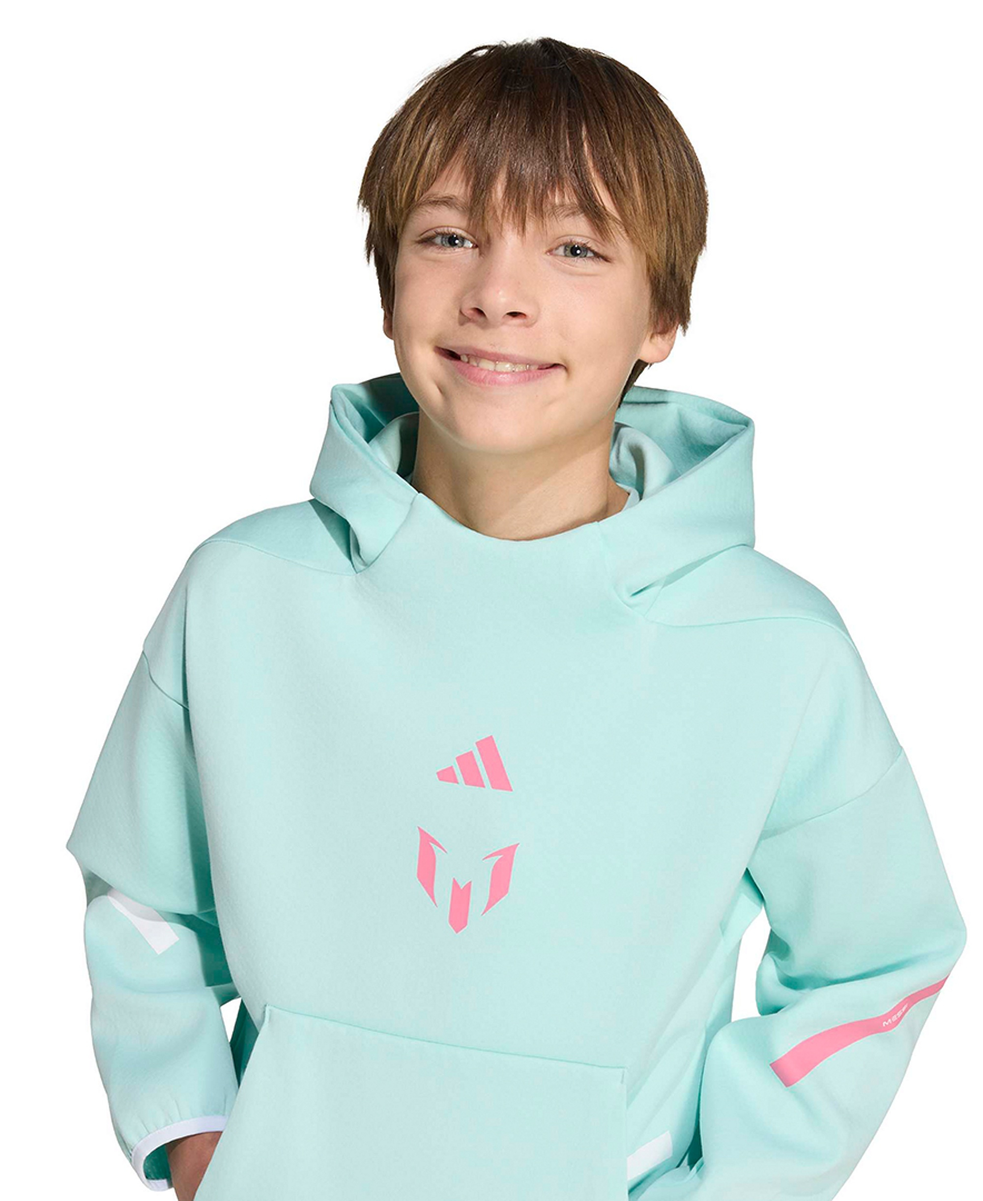 adidas Boys' and Girls' 6-20 Messi Z.N.E. Soccer Hoodie - Semi Flash Aqua
