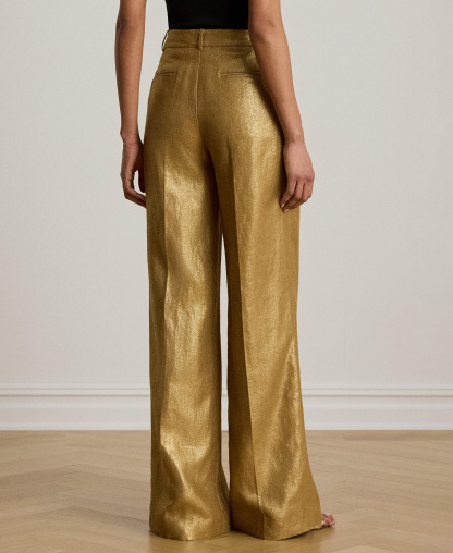 Lauren Ralph Lauren Women's High-Rise Foiled Wide-Leg Pants - Brown/Gold Foil