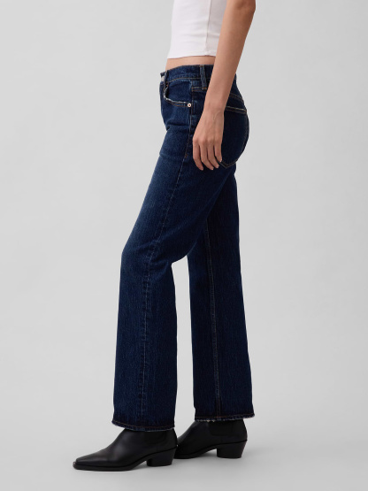 Mid Rise Relaxed Straight Jeans - Dark wash