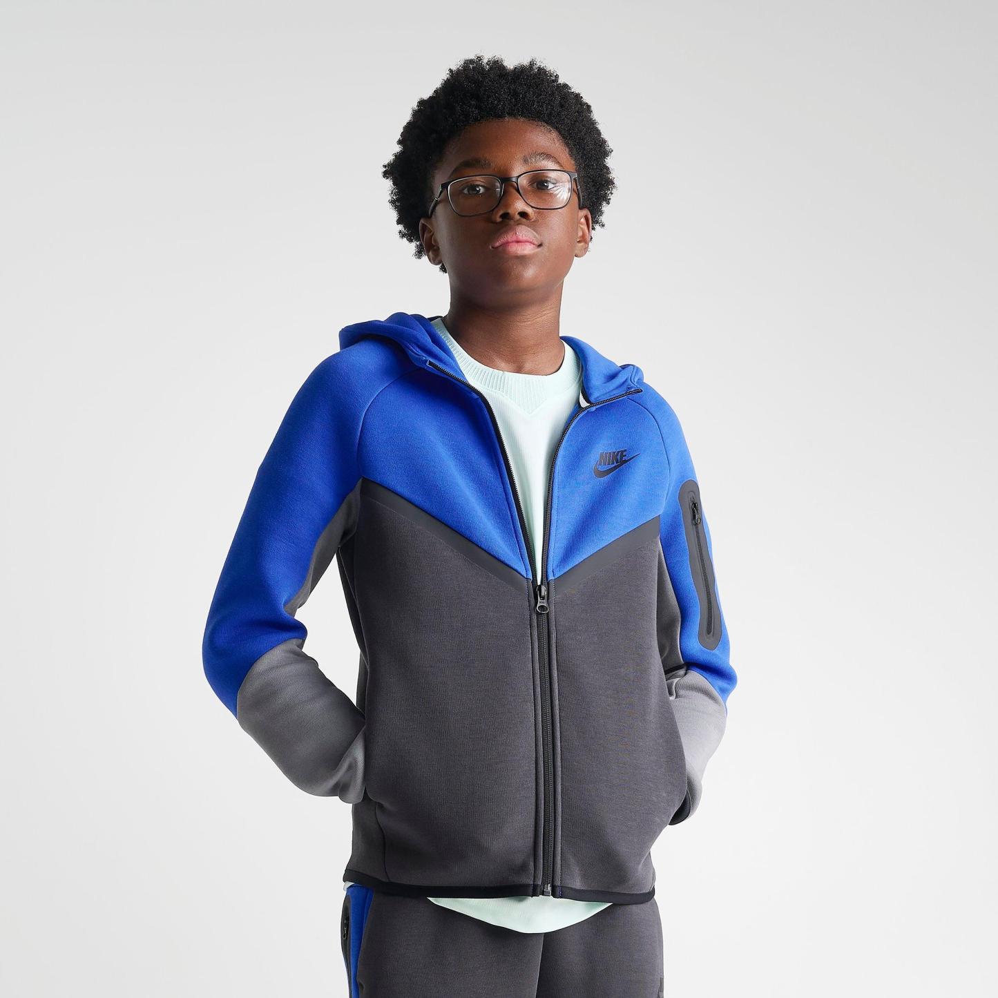Big Kids' Nithtke Sportswear Tech Fleece Full-Zip Hoodie - Game Royal/Anthracite/Smoke Grey/Black