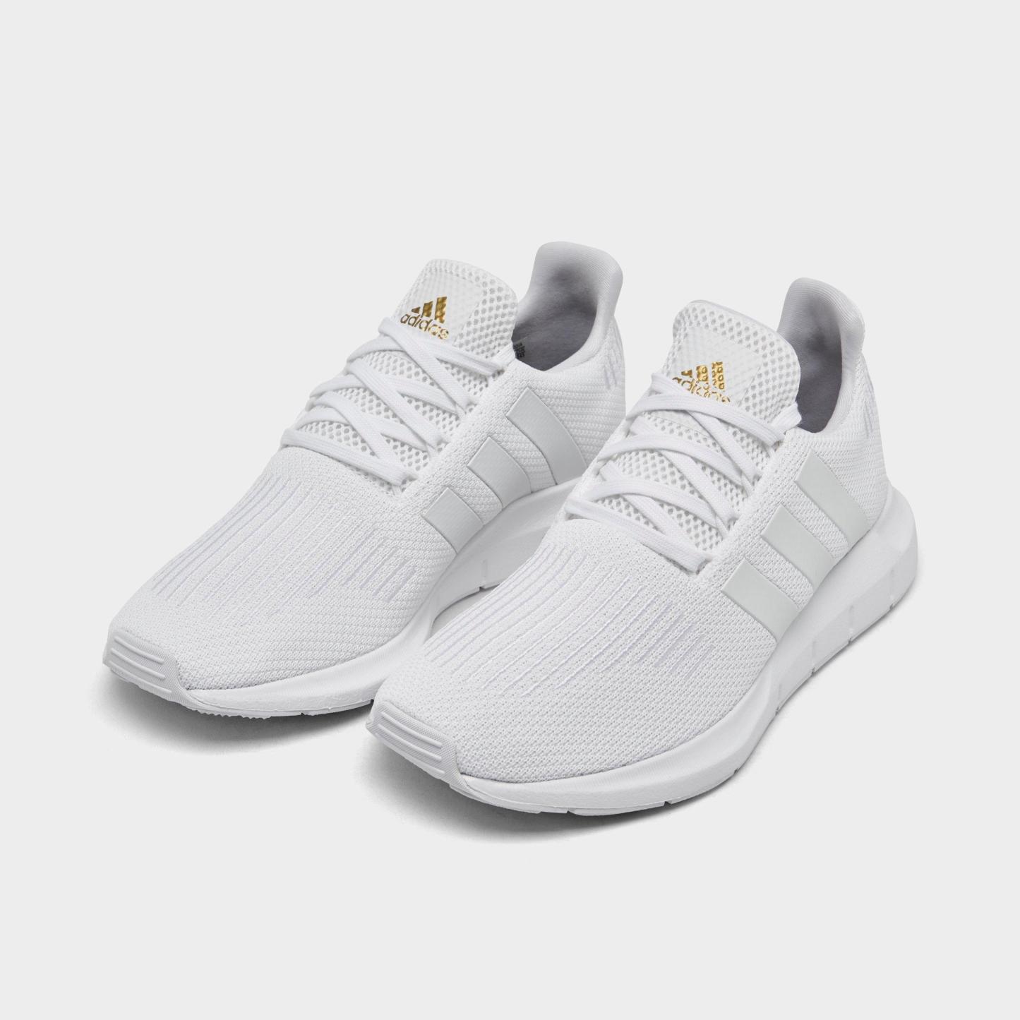 Women's adidas Swift Run 1.0 Casual Shoes - Cloud White/Cloud White/Gold Metallic - Both shoes facing left