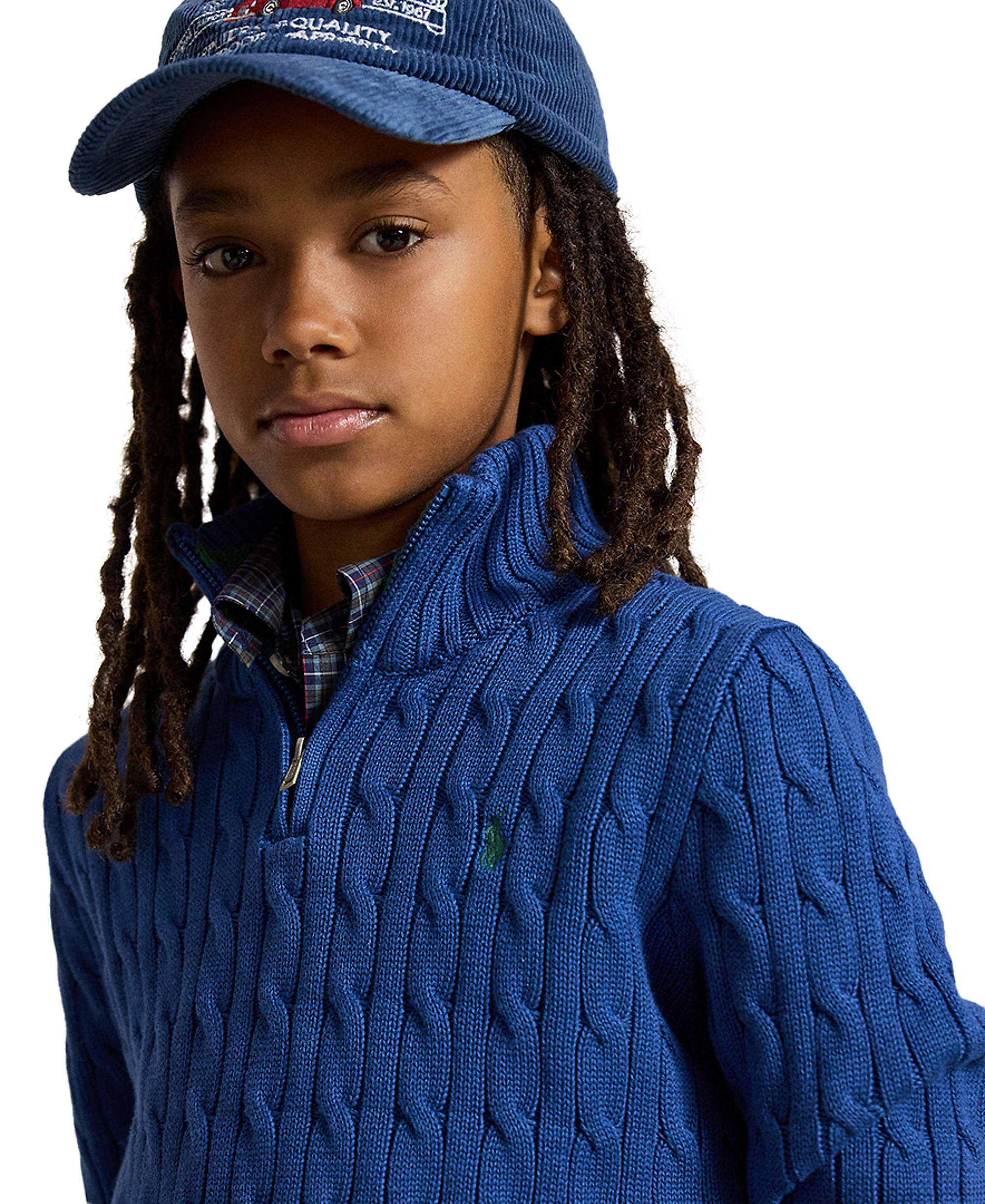Polo Ralph Lauren Big Boys Cable-Knit Cotton Quarter-Zip Sweater - Dusty Azure