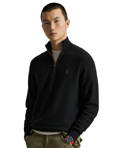 Polo Ralph Lauren Men's Mesh-Knit Cotton Quarter-Zip Sweater - Polo Black W/C9939