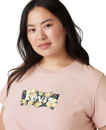 Levi's Trendy Plus Size Perfect Logo Cotton T-Shirt - Plus Blake Brushstroke Bw Fill Crystal Pink