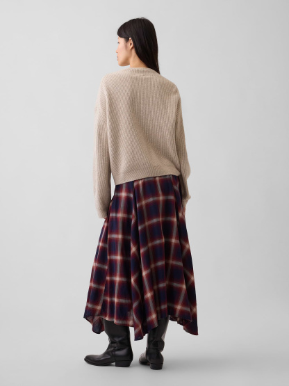 Plaid Maxi Handkerchief Skirt - Navy blue & red plaid