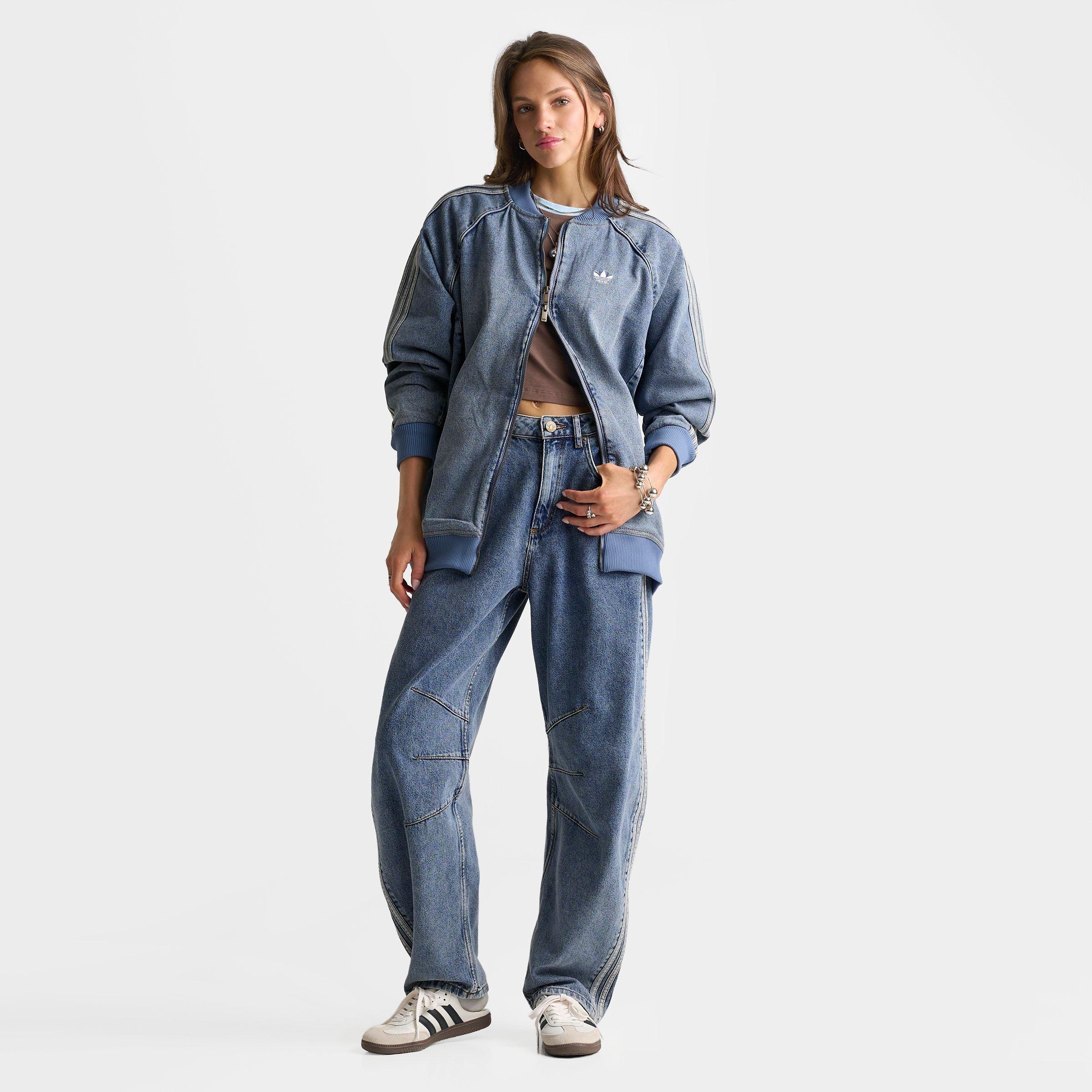 Women's adidas Originals High-Rise Barrel Leg Denim Pants - Worn Blue Denim