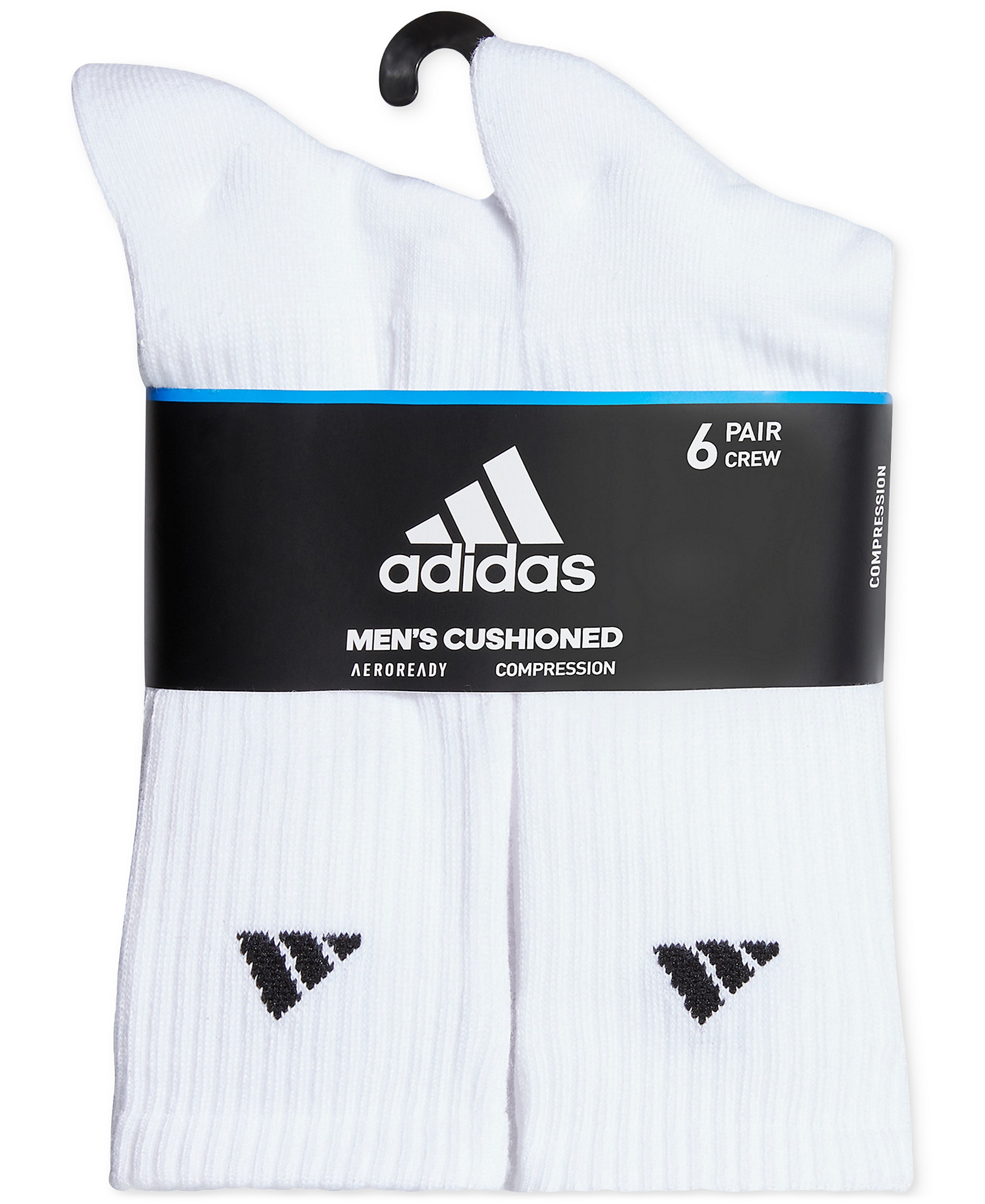 adidas Men's Cushioned Athletic 6-Pack Crew Socks - White