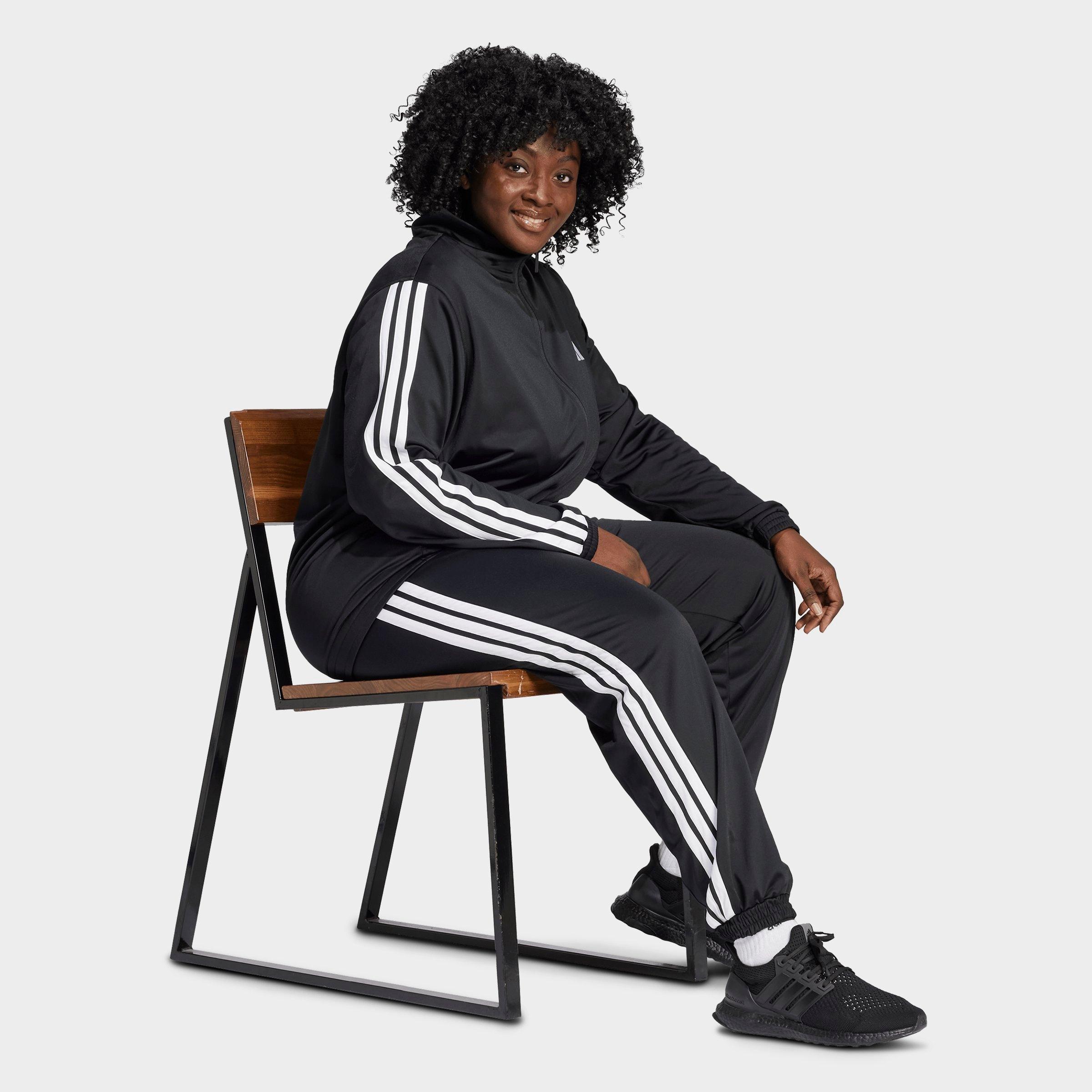Women's adidas Sportswear Essentials 3-Stripes Tricot Tracksuit Pants (Plus Size) - Black/White