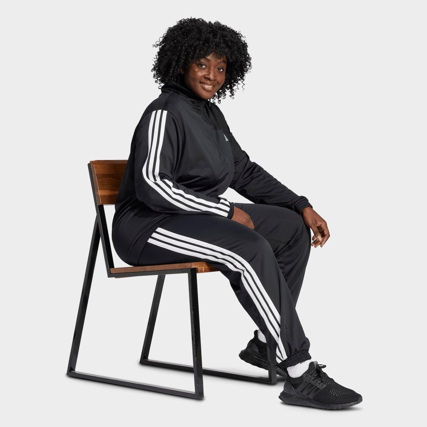 Women's adidas Sportswear Essentials 3-Stripes Tricot Tracksuit Pants (Plus Size) - Black/White