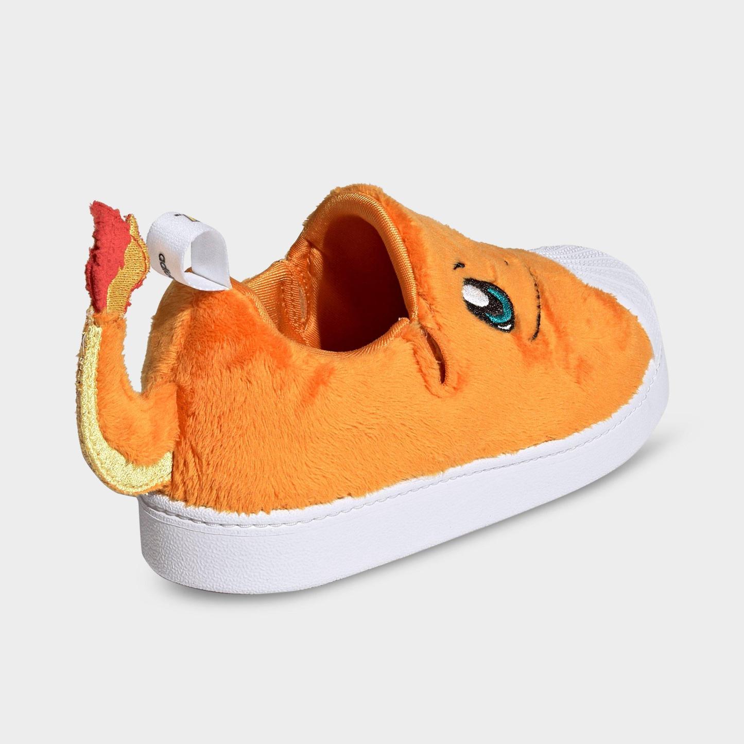Little Kids' adidas x Pokemon Superstar Quickon Casual Shoes - Orange/Cloud White/Equipment Green - Back view