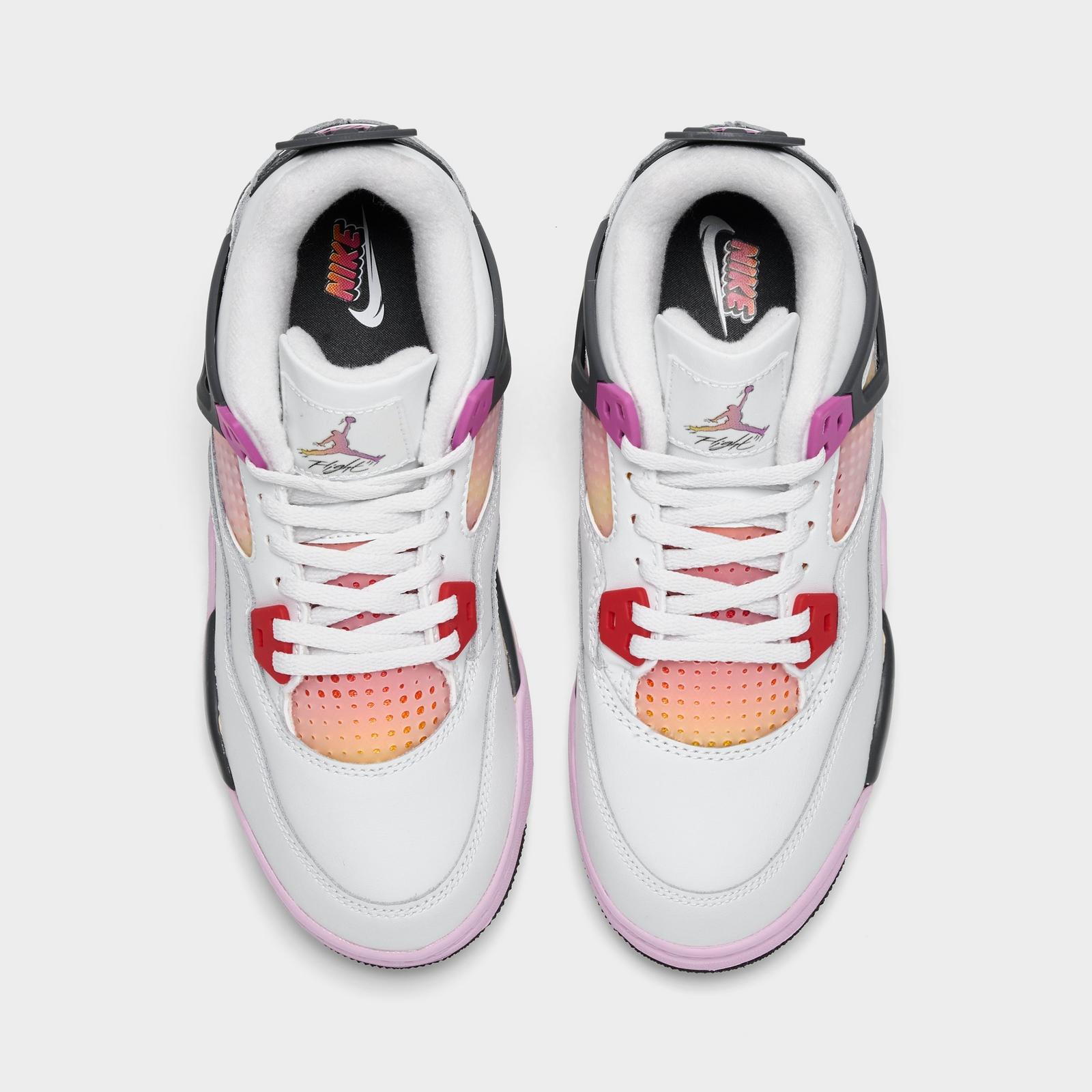 Little Kids' Air Jordan Retro 4 Basketball Shoes - Off White/Anthracite/Fire Pink - view 5