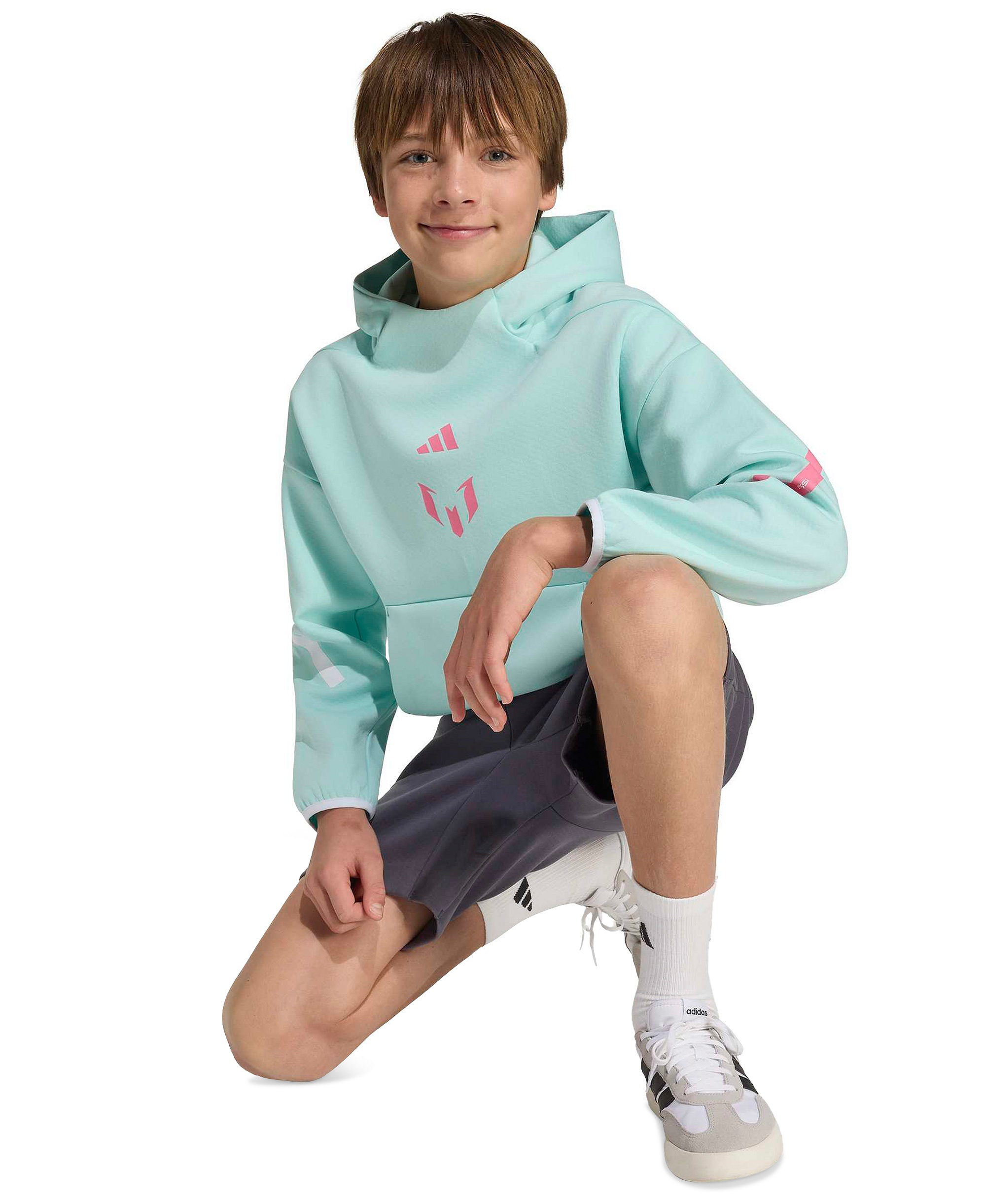 adidas Boys' and Girls' 6-20 Messi Z.N.E. Soccer Hoodie - Semi Flash Aqua