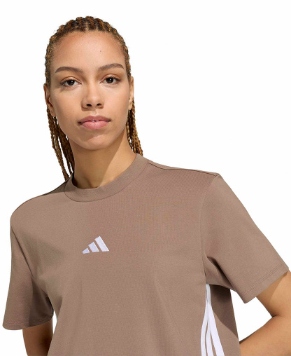 adidas Women's 3-Stripes Crewneck T-Shirt Dress - Khaki Six/White
