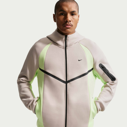 Nike Tech Men's Colour-Block Full-Zip Fleece Windrunner Jacket - Cream II/Light Liquid Lime/Black