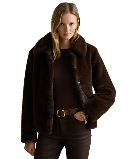 Lauren Ralph Lauren Women's Faux-Fur Collared Lined Coat - Brown