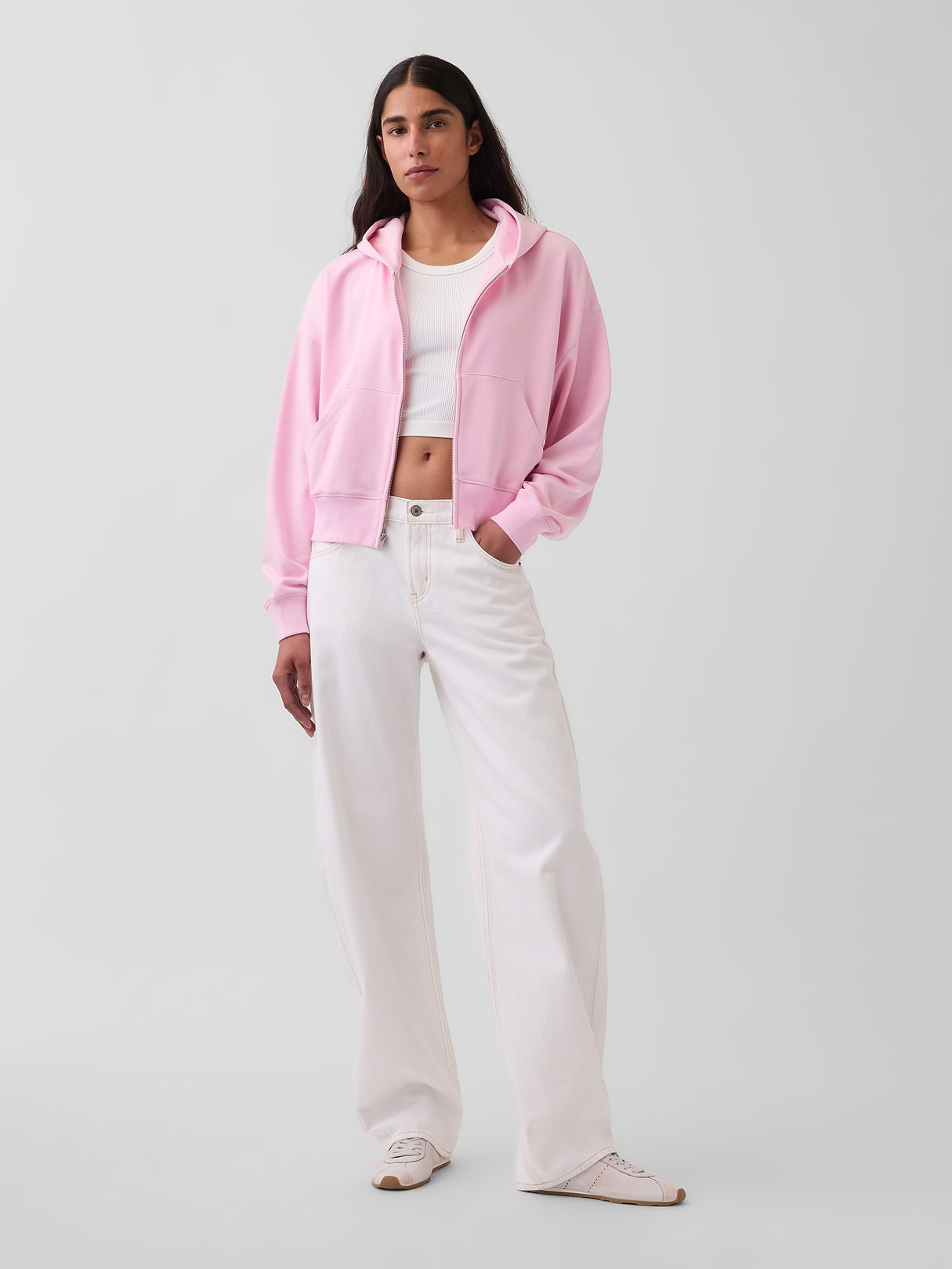 VintageSoft Terry Oversized Wedge Zip Hoodie - Light pink