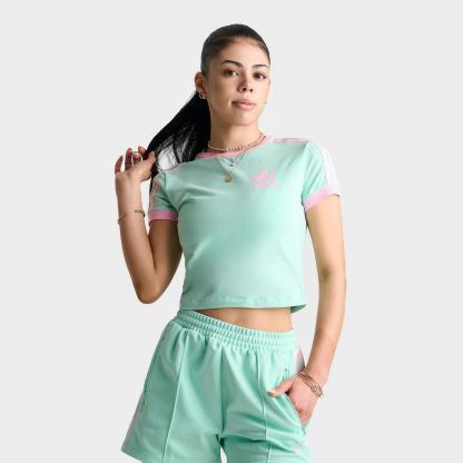 Women's adidas Originals adicolor 3-Stripes Baby T-Shirt - Clear Mint/True Pink - view 1
