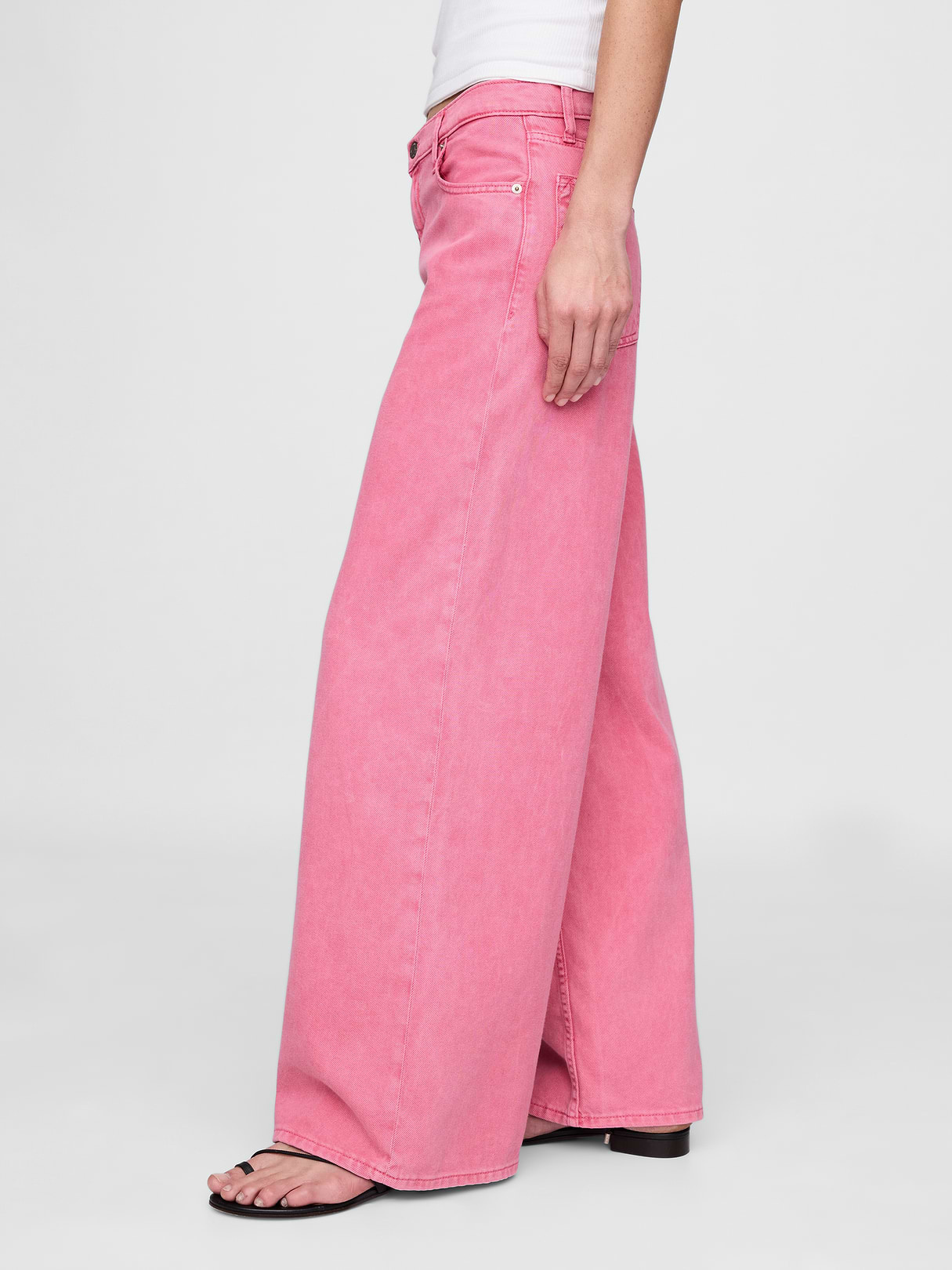Mid Rise Denim Stripe Baggy Jeans - Sugar pink