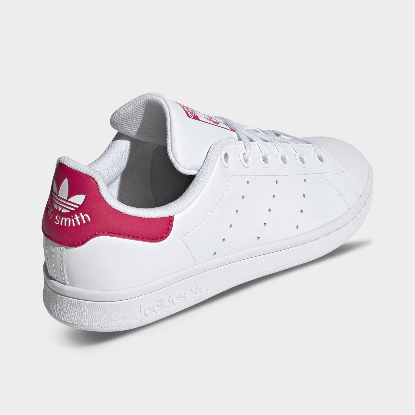 Big Kids' adidas Originals Stan Smith Casual Shoes - White/White/Bold Pink - Back view