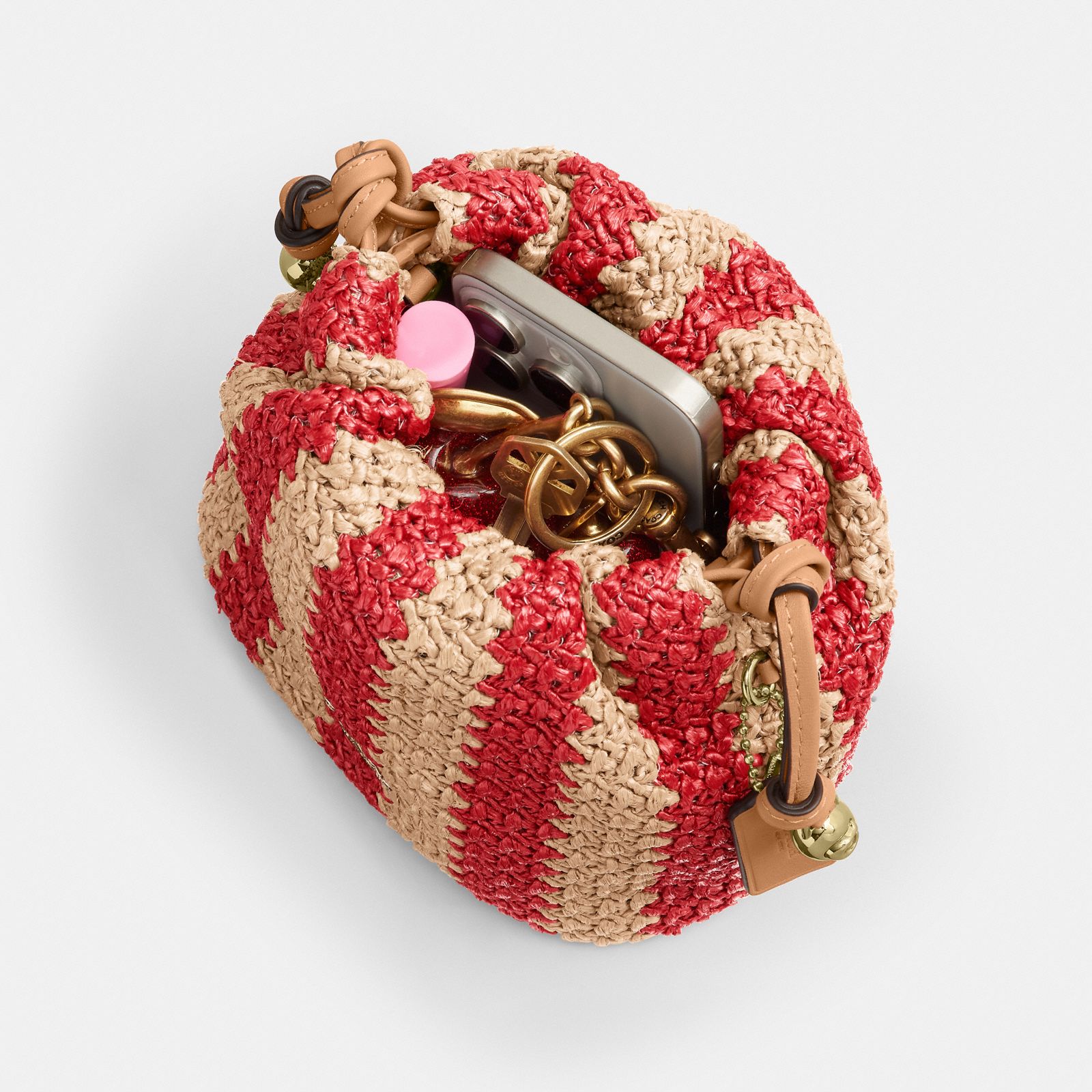 Faye Mini Drawstring Bag With Stripes - Gold/Red/Tan - view 5