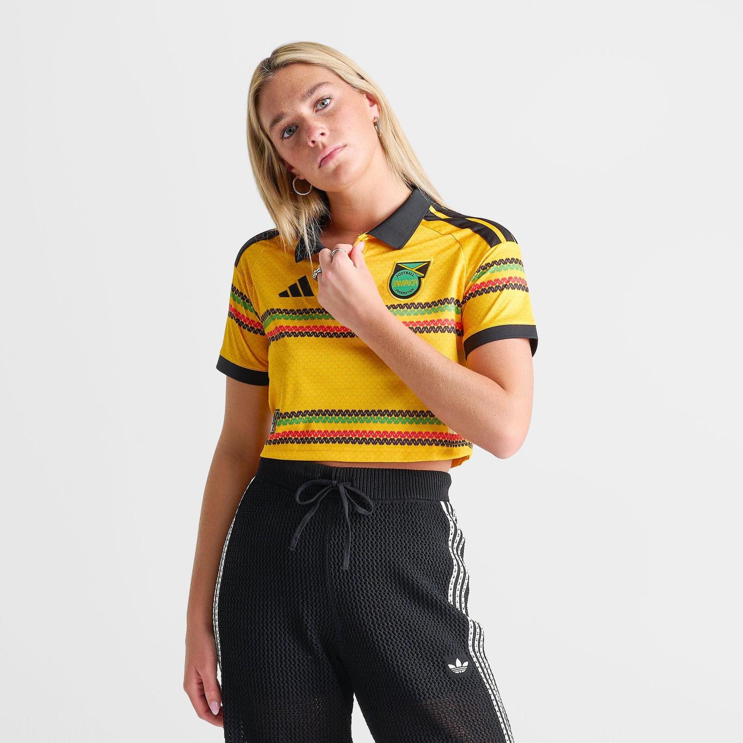Women's adidas Originals Jamaica 26 x Bob Marley Home Cropped Jersey - Bold Gold
