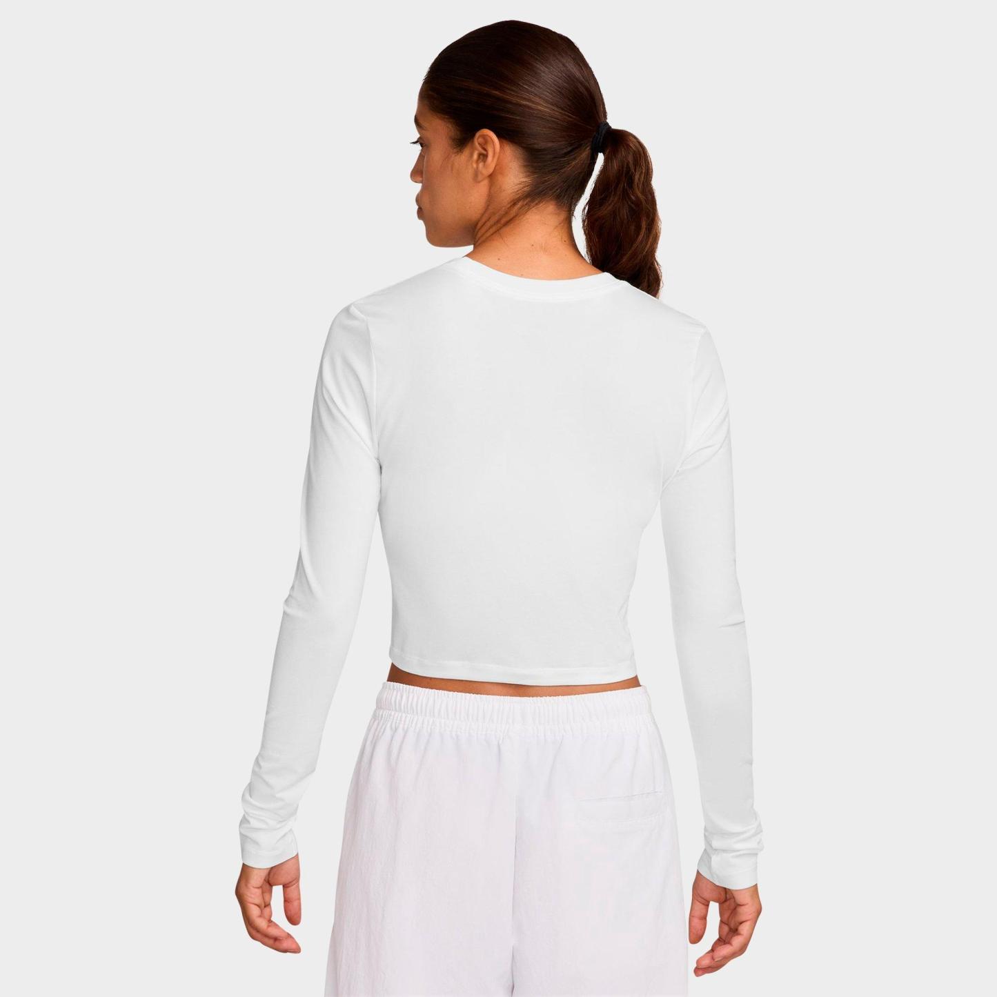 Women's Nithtke Sportswear Chill Knit Long-Sleeve Slim Crop Top - White/Black