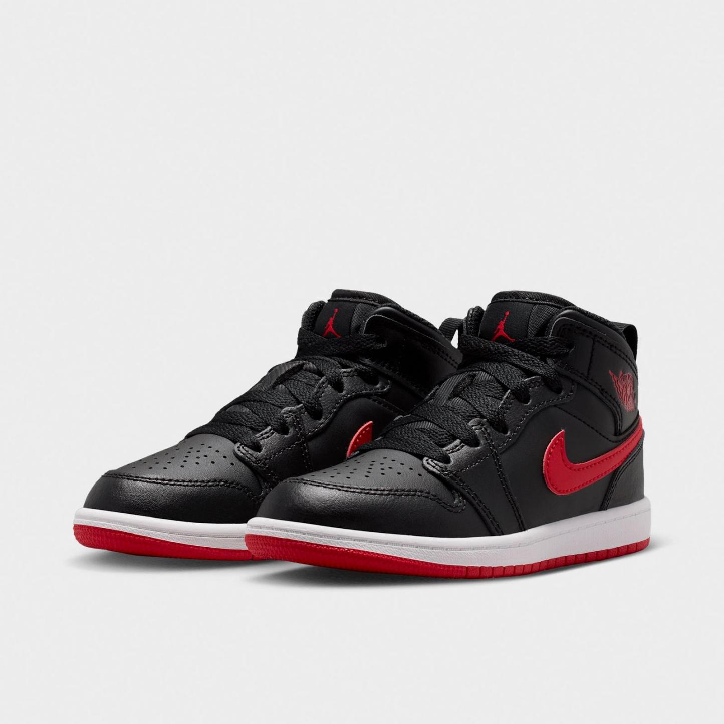 Little Kids' Air Jordan Retro 1 Mid Casual Shoes - Black/White/University Red - view 2
