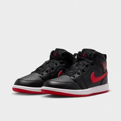 Little Kids' Air Jordan Retro 1 Mid Casual Shoes - Black/White/University Red - view 2