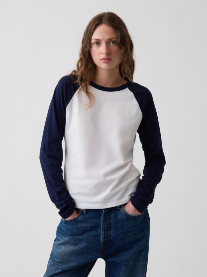 Organic Cotton VintageSoft Raglan T-Shirt - White & navy blue