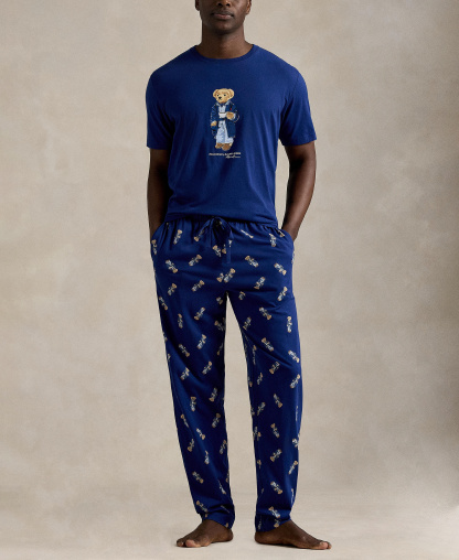Polo Ralph Lauren Men's Polo Bear T-Shirt and Pajama Pants, 2-Piece Set - Fall Royal/ Morning Robe Bear