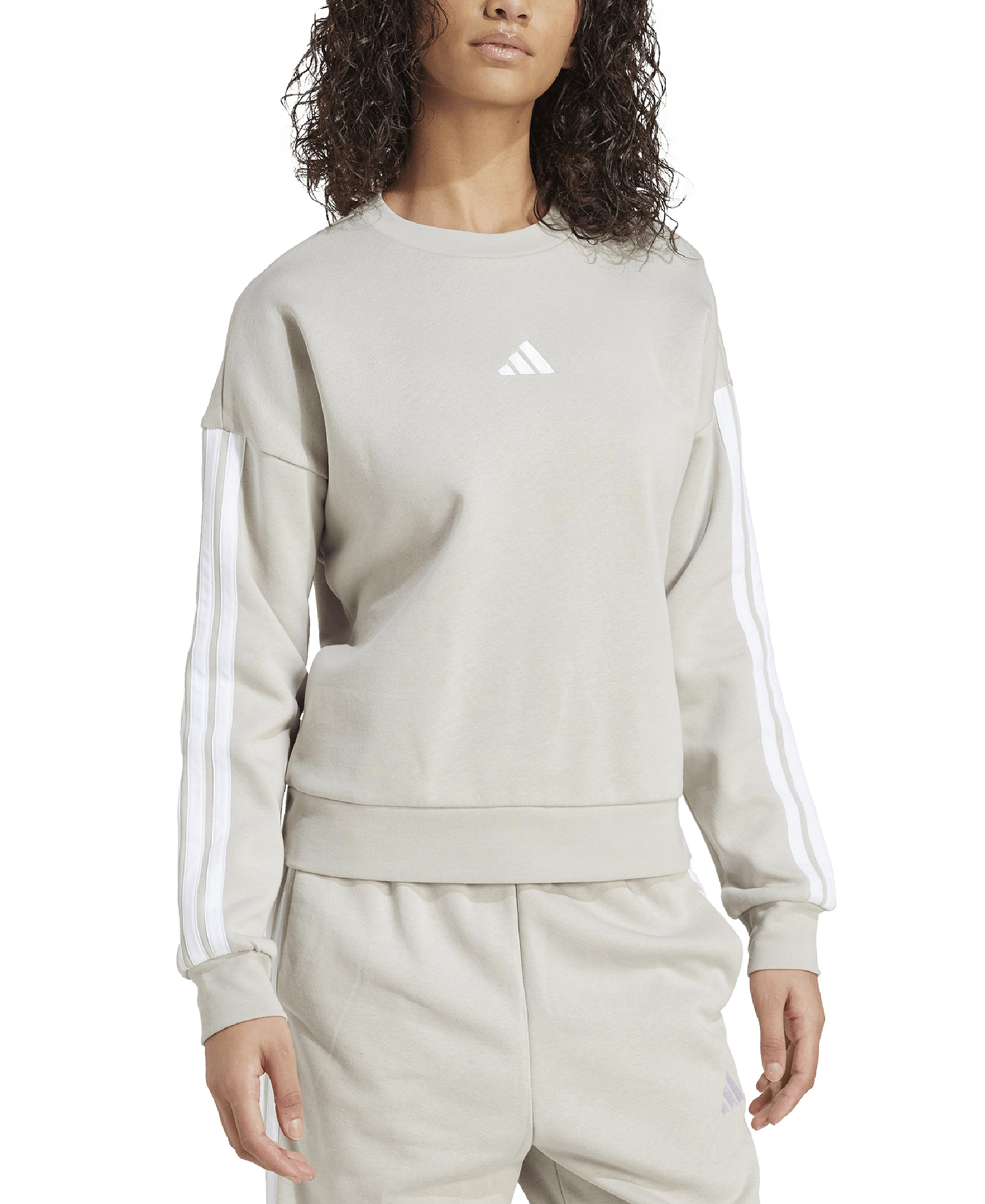 adidas Women's Essentials 3-Stripes Fleece Crew Neck Sweatshirt - Wonder Alumina