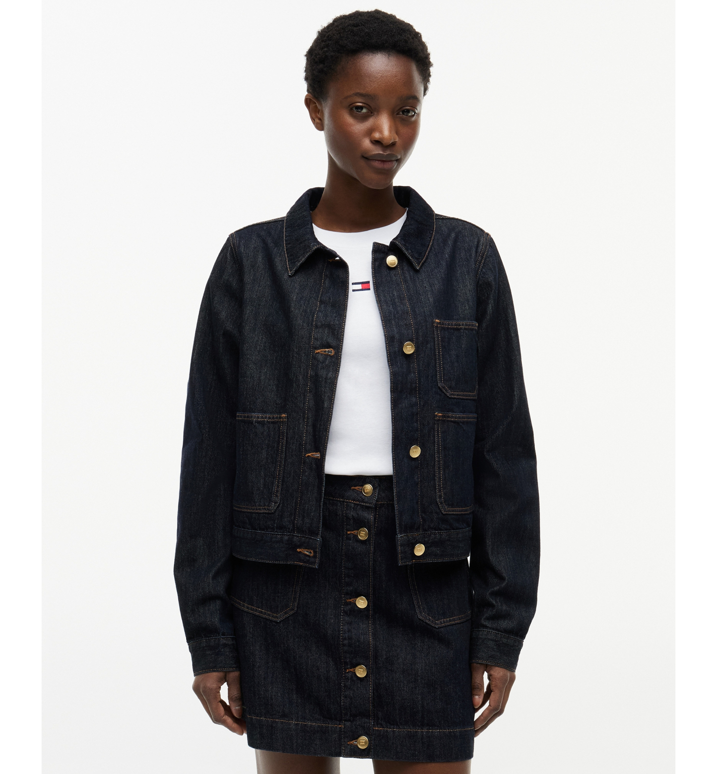 Tommy Hilfiger Women's Cotton Collared Denim Jacket - Rinse
