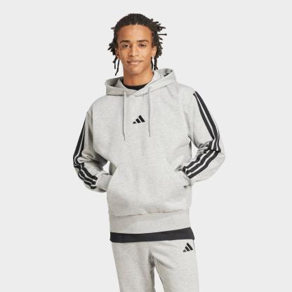 Men's adidas Essentials 3-Stripes Fleece Pullover Hoodie - Medium Grey Heather/Black - view 1