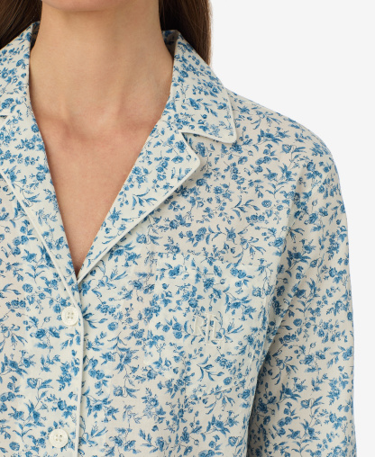 Lauren Ralph Lauren Women's Notch Collar Top and Ankle-Length Pajama Pants, 2-Piece Set - Ivory Blue Floral
