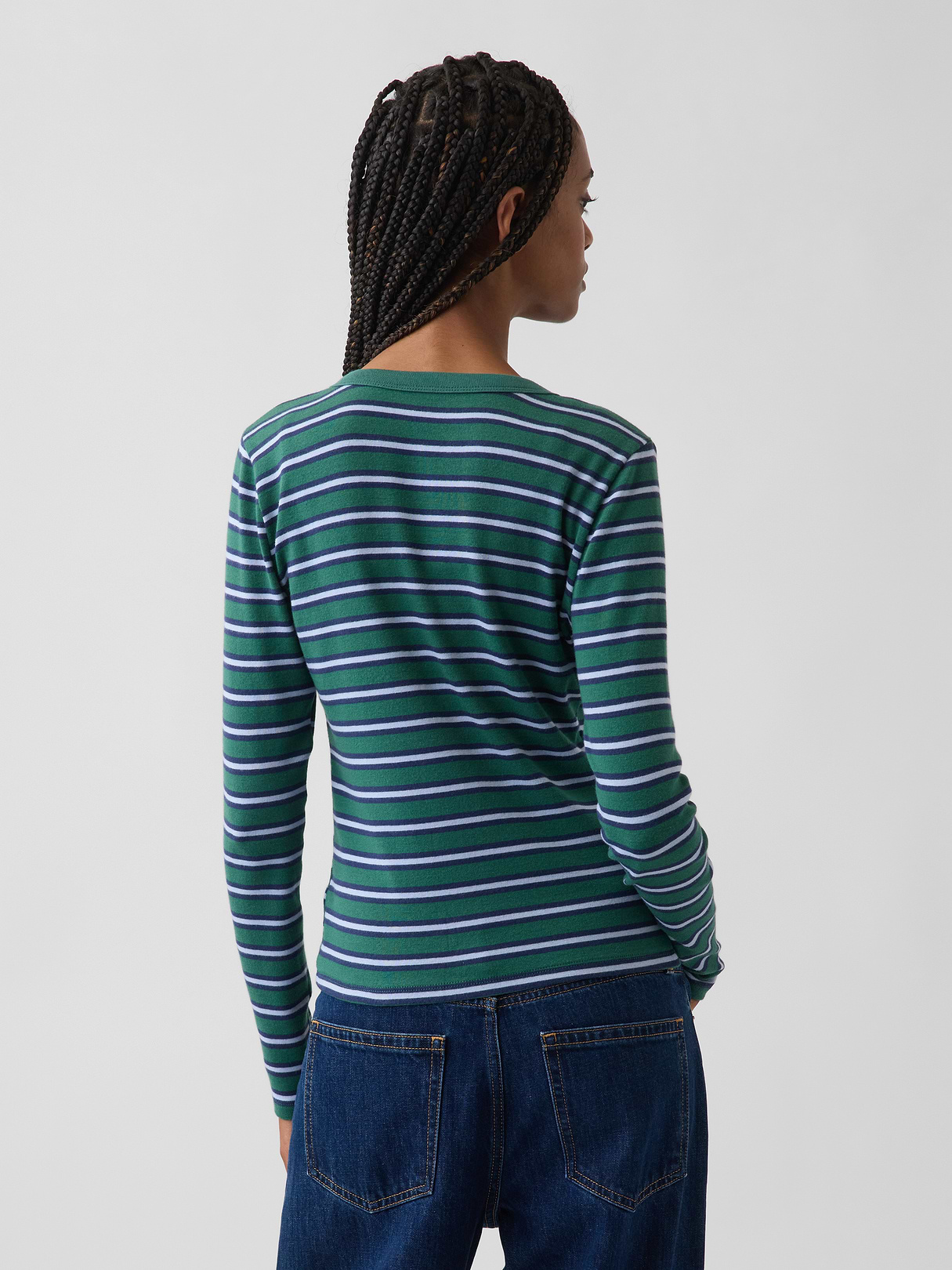 Modern Crewneck Cardigan - Green stripe