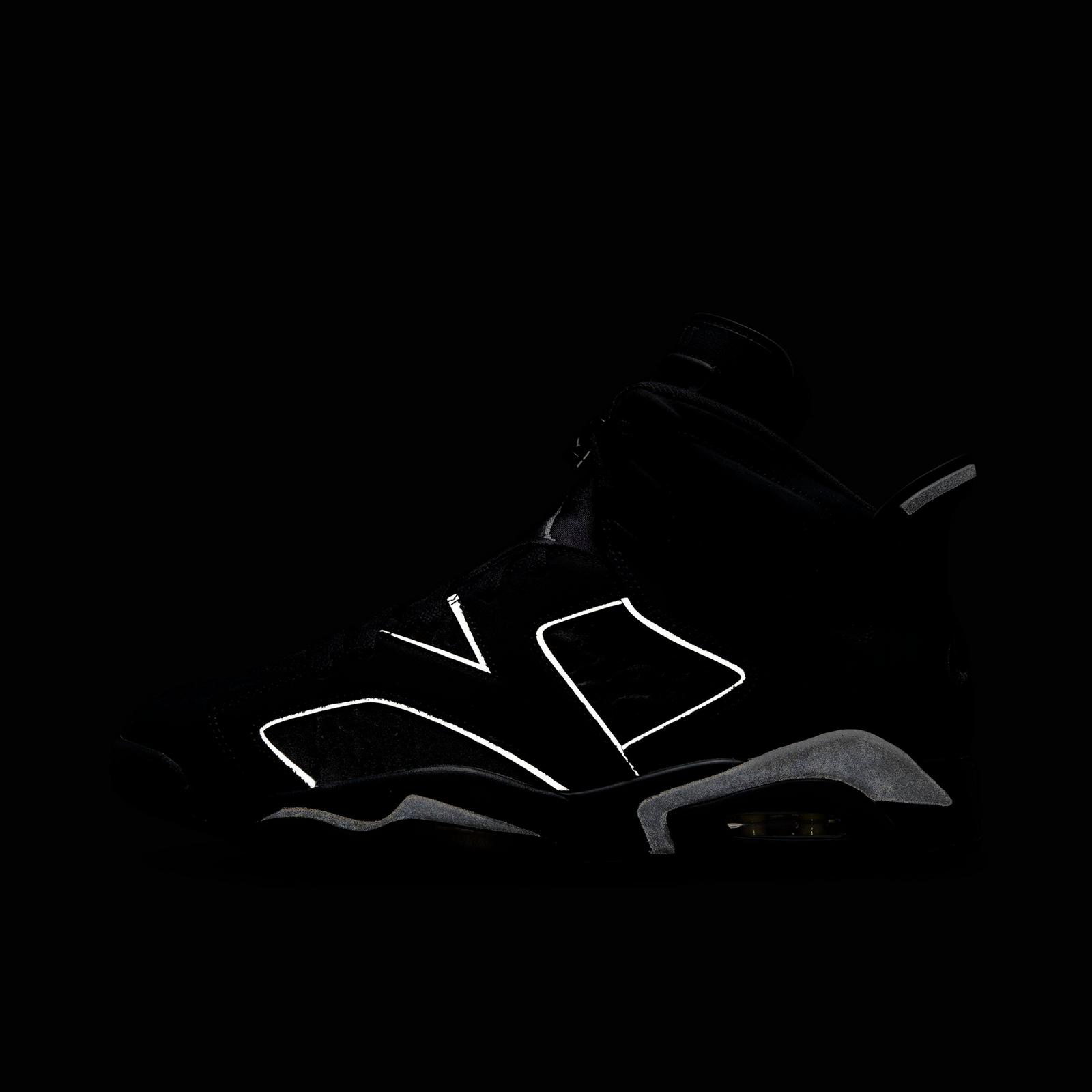 Men's Air Jordan Retro 6 Basketball Shoes - Black/Reflect Silver/Black - Left shoe facing left. Outside of the shoe. - view 3