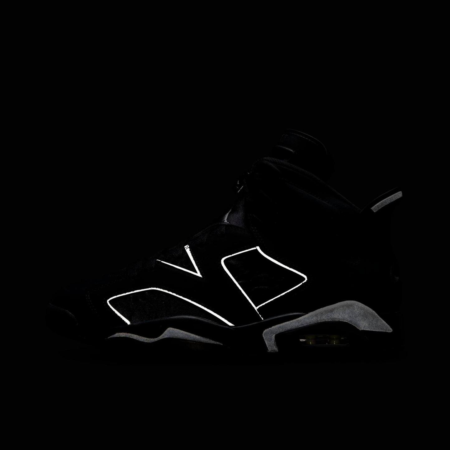 Men's Air Jordan Retro 6 Basketball Shoes - Black/Reflect Silver/Black - Left shoe facing left. Outside of the shoe. - view 3