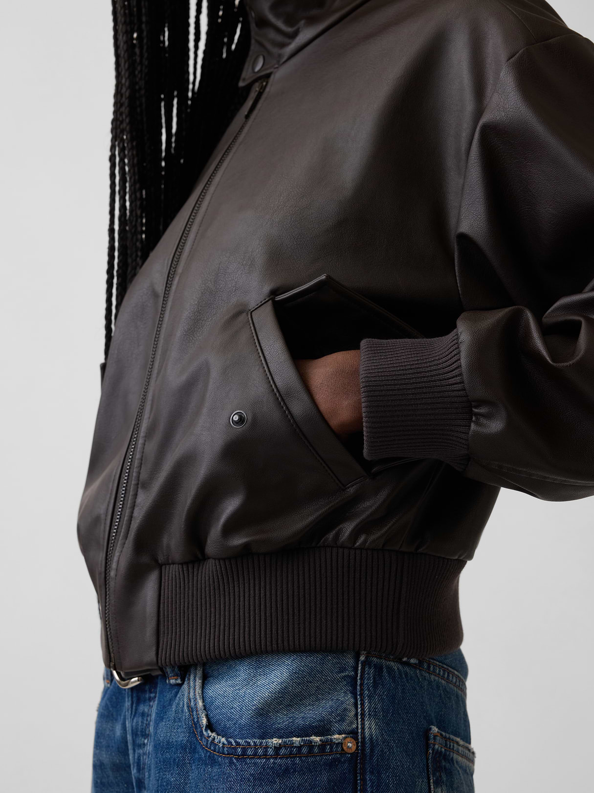 Vegan Leather Bomber Jacket - Dark brown