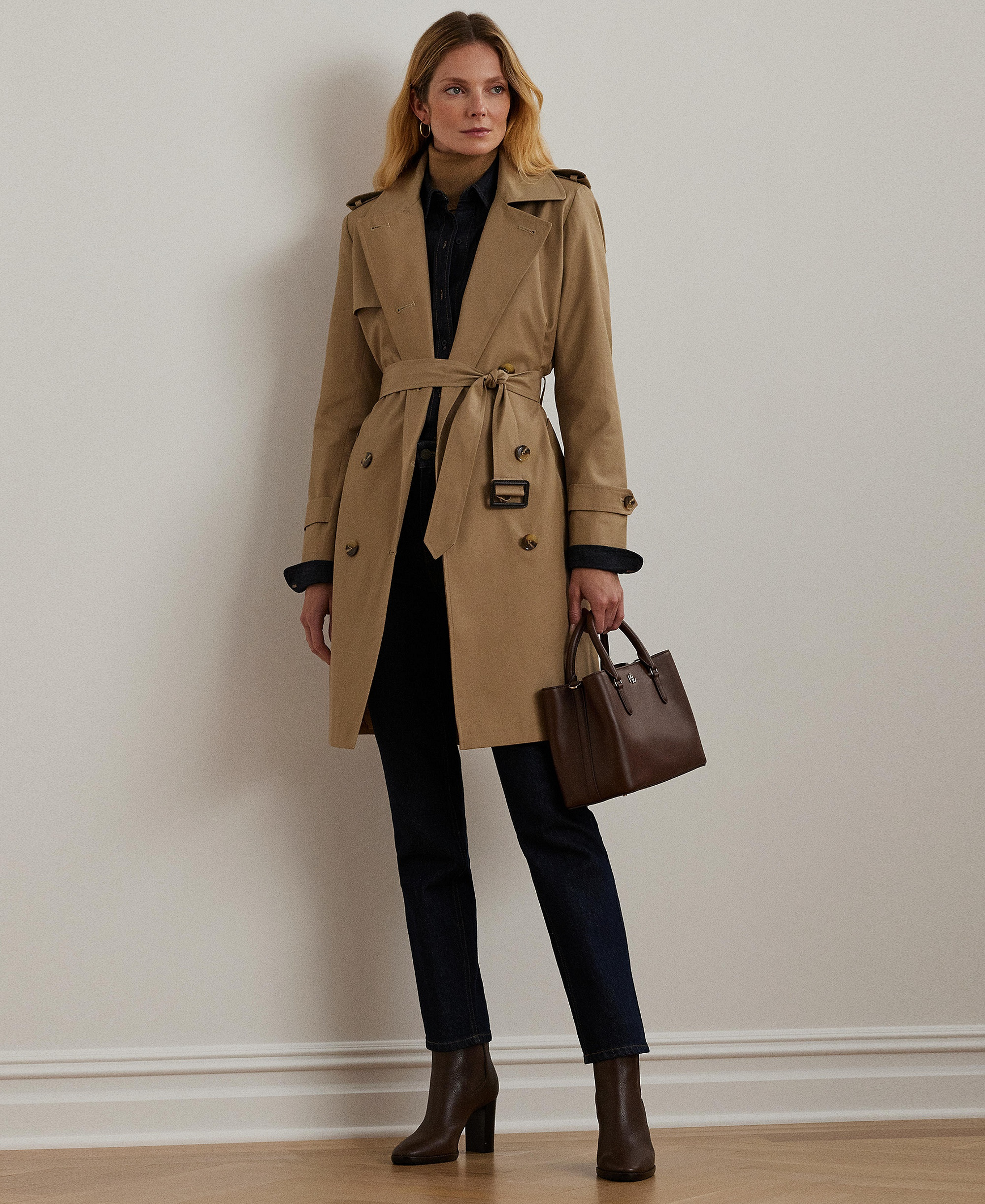 Lauren Ralph Lauren Petite Water-Resistant Double-Breasted Trench Coat, Created for Macy's - Sand
