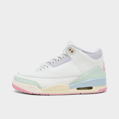 Men's Air Jordan Retro 3 Basketball Shoes - Sail/Jade Aura/Aura/Iced Carmine/Muslin/Iris Whisper - Left shoe facing left. Outside of the shoe. - view 1