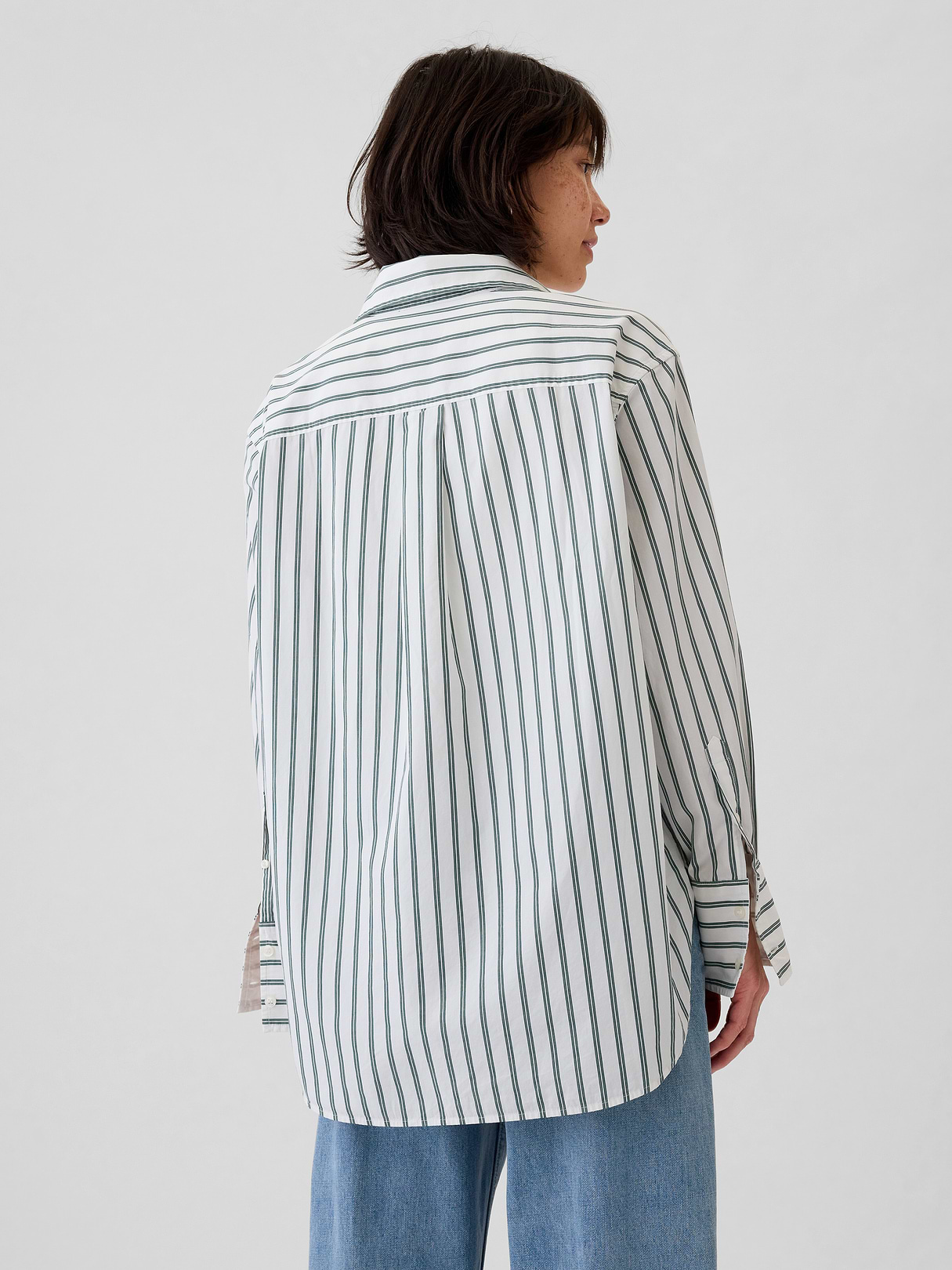 Organic Cotton Poplin Stripe Big Shirt - green stripe