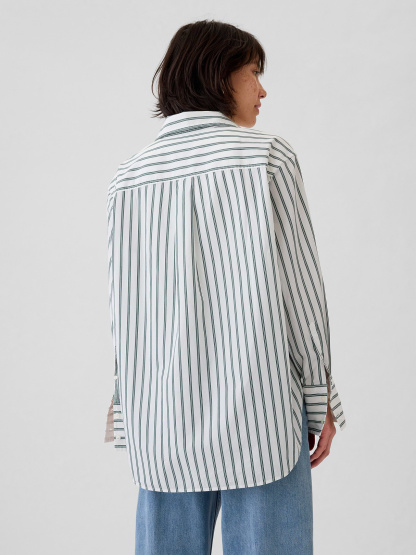 Organic Cotton Poplin Stripe Big Shirt - green stripe