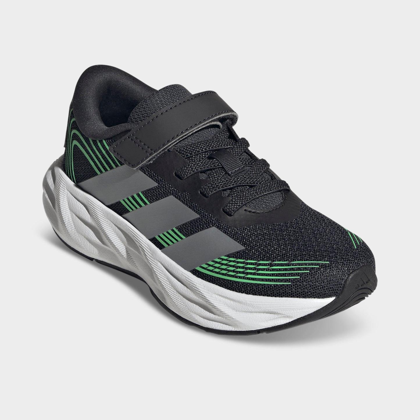 Little Kids' adidas Galaxy 8 Hook-And-Loop Stretch Lace Running Shoes - Night Grey/Tech Grey Metallic/Screaming Green - Both shoes facing left