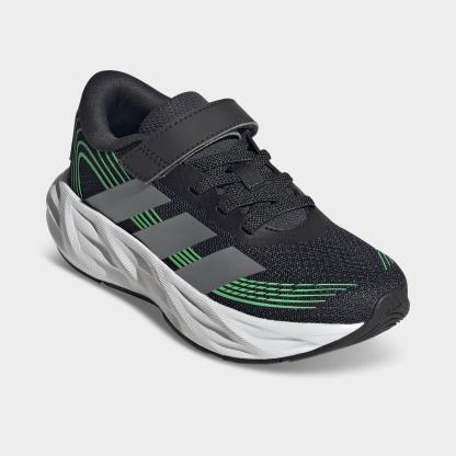Little Kids' adidas Galaxy 8 Hook-And-Loop Stretch Lace Running Shoes - Night Grey/Tech Grey Metallic/Screaming Green - Both shoes facing left
