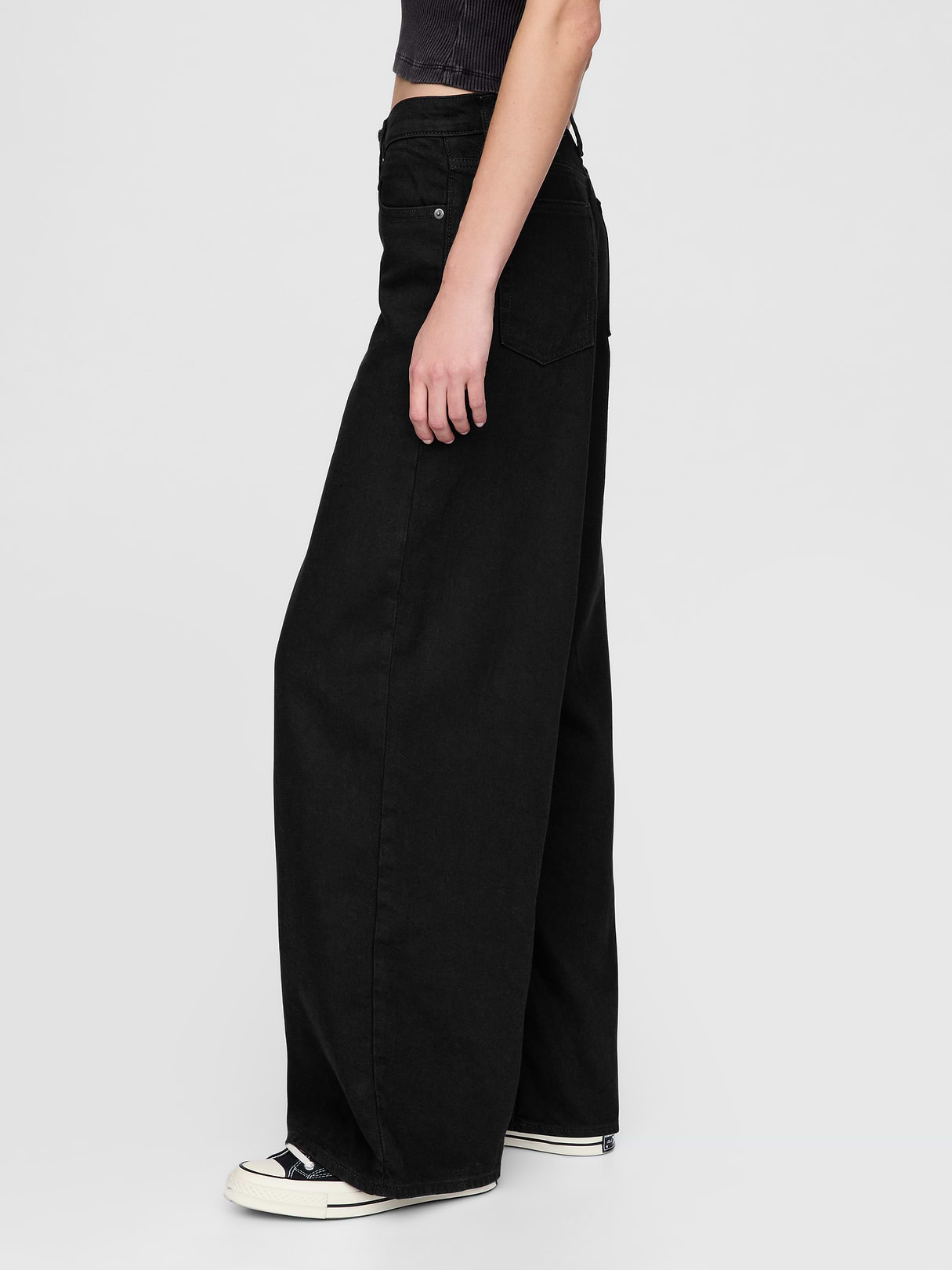 Mid Rise Denim Stripe Baggy Jeans - Black wash